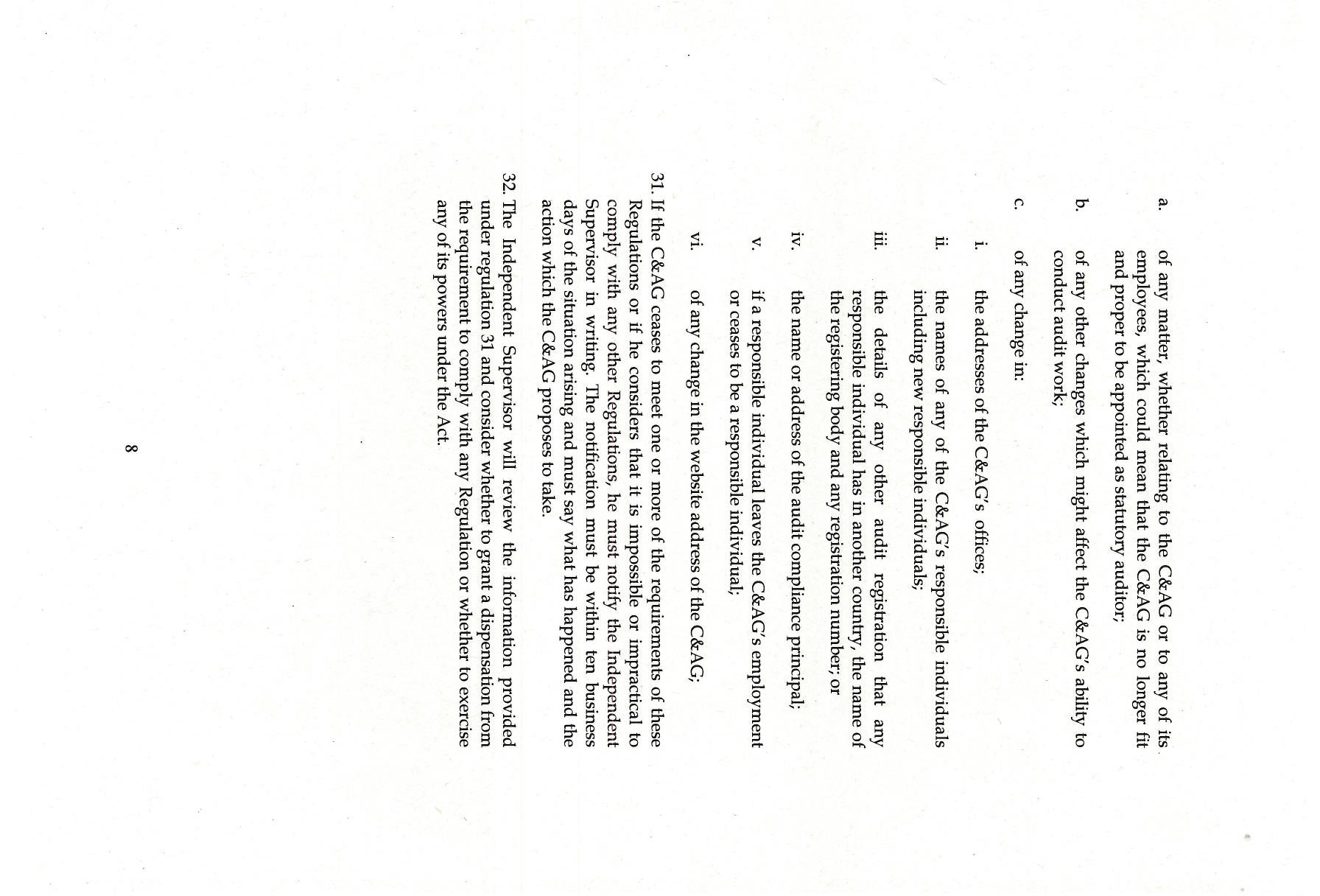 Page 8 of Annex A detailing information requirements regarding changes to C&AG's ability to conduct audit work