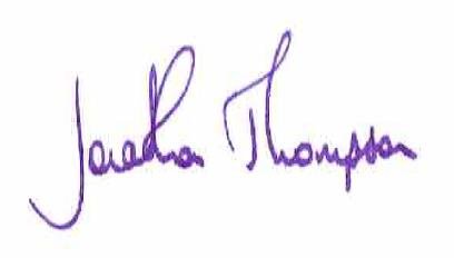 A handwritten signature in purple ink, appearing to be "Jacoba Thompson."
