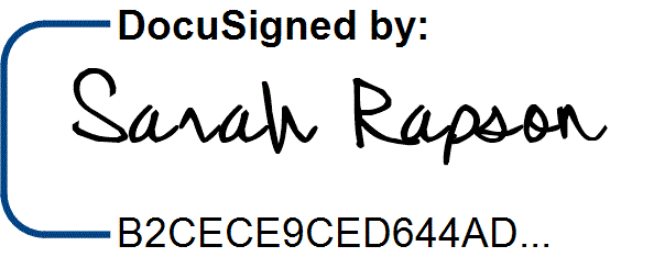 Digital signature for Samantha Barrass via DocuSign, including a unique identification code.